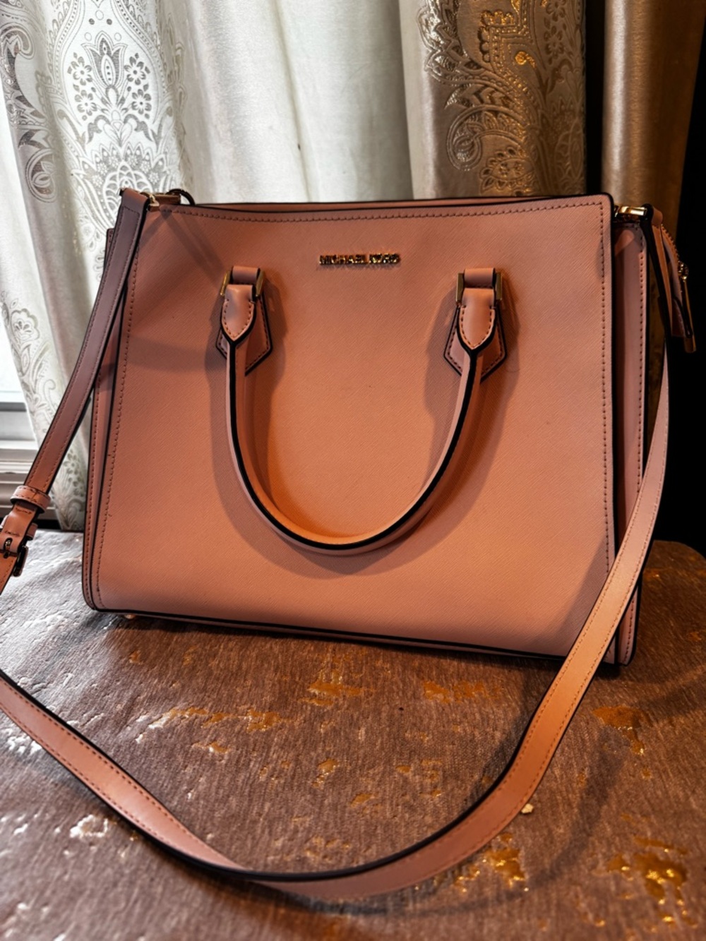 Michael Kors Dusty Rose Saffiano Leather Satchel with Strap